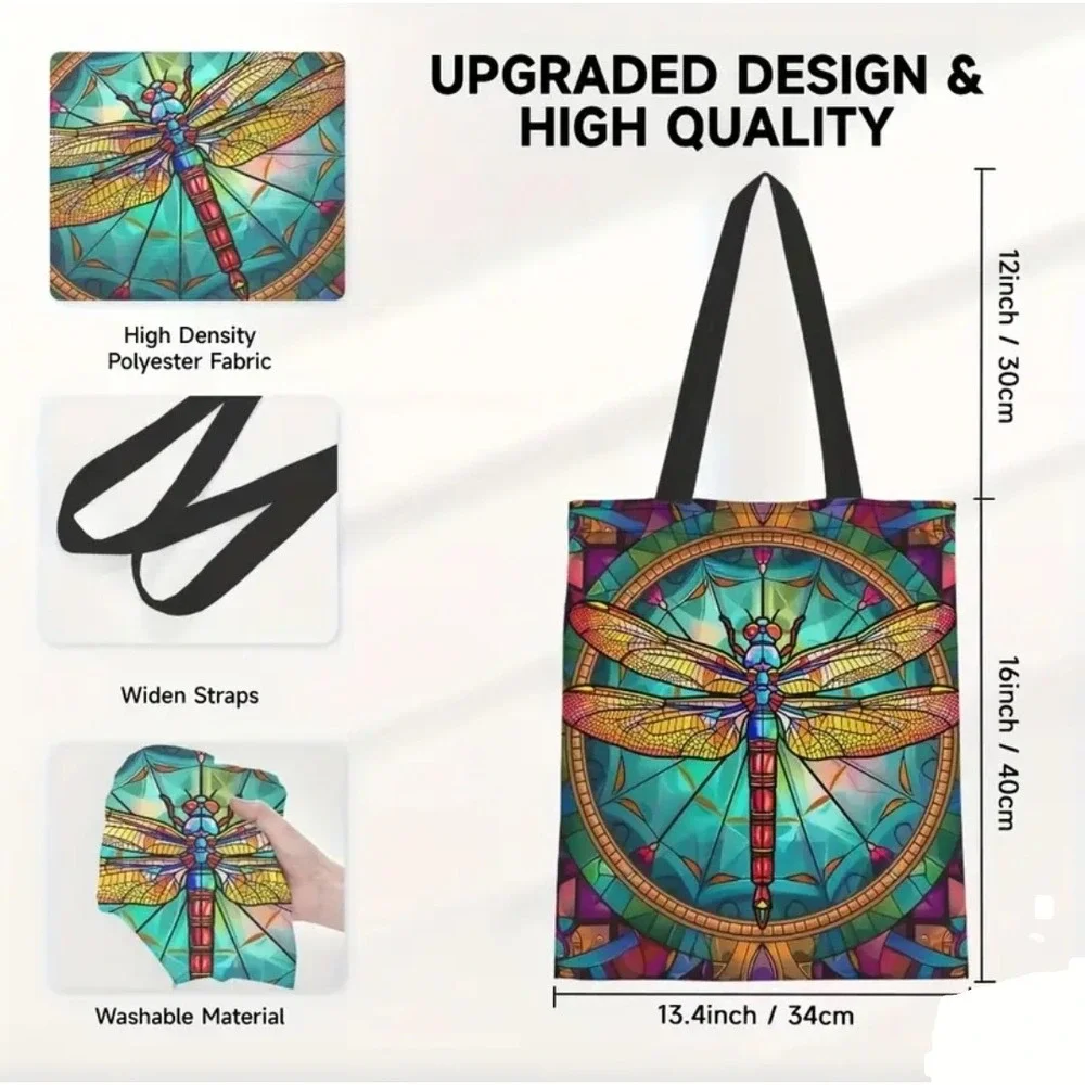 Dragonfly Tote Bag Stained‎ Glass Style Art Print Shoulder Bag Handbag Purse